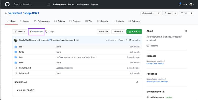 GitHub: работа с ветками и коммитами